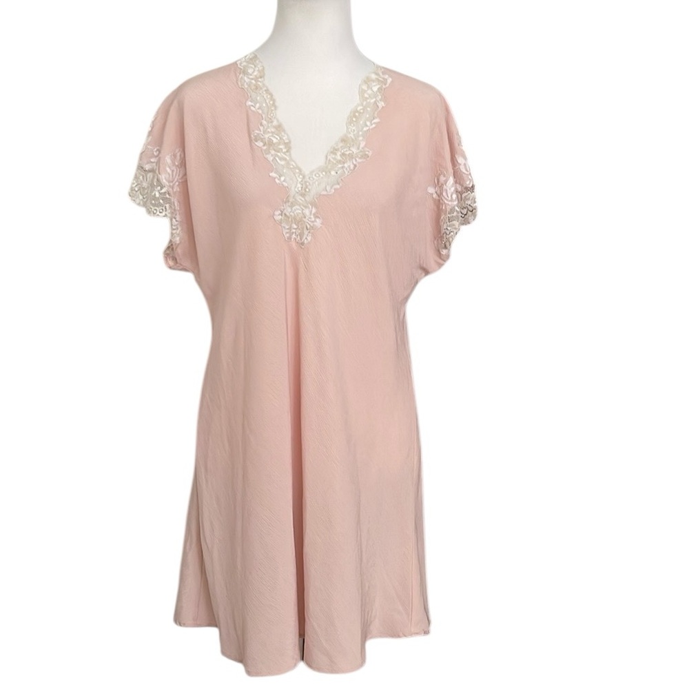 Vintage Natori Pink Slip Dress Lace Trim